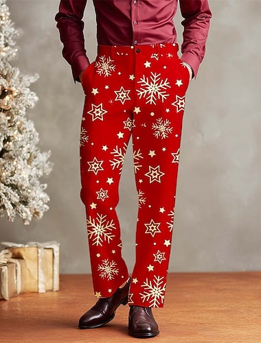 Weihnachten Herren Weihnachtsmann Rentier Schneeflocke Hose Anzughose Mittlere Taille Lässig Outdoor Ferien Gerade geschnittene Hose mit Taschen Herbst Winter 3D-Druck Weiß + Aprikose Rote Grün   Weihnachten Herren Weihnachtsmann Rentier Schneeflocke Hose Anzughose Mittlere Taille Lässig Outdoor Ferien Gerade geschnittene Hose mit Taschen Herbst Winter 3D-Druck Weiß + Aprikose Rote Grün