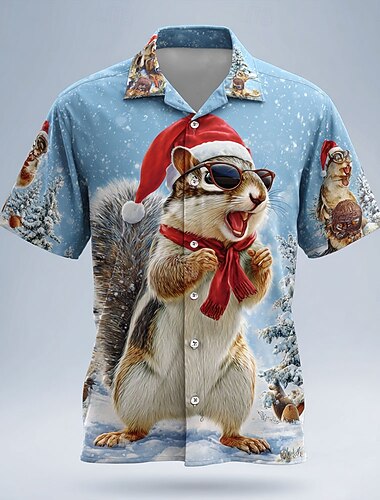 Christmas Miesten Eläin Orava hauska joulu Paita Kuubalainen paita Lyhythihainen Hauska Pyhäpäivä Katuvaatteet Kevät Syksy Pystykaulus 3D-tulostus Napitettavat paidat Vaalean sininen Sininen   Christmas Miesten Eläin Orava hauska joulu Paita Kuubalainen paita Lyhythihainen Hauska Pyhäpäivä Katuvaatteet Kevät Syksy Pystykaulus 3D-tulostus Napitettavat paidat Vaalean sininen Sininen