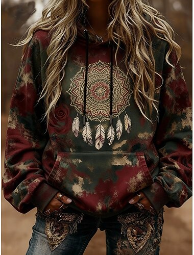  Γυναικεία Pullover Με Κουκούλα Γραφική Βίντατζ Κομψό στυλ street Καθημερινό Μακρυμάνικο Με Κουκούλα Κανονικά μπλουζάκια Καθημερινή Ένδυση Causal Αθλητικά Κορδόνι Τσέπη Στάμπα Πράσινο του τριφυλλιού