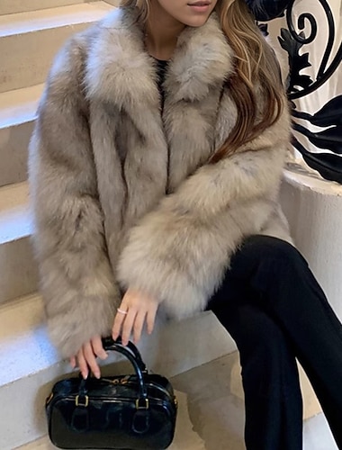  Γυναικεία Χειμερινό παλτό Παλτό Faux Fur Διατηρείτε Ζεστό Άνετο Κουμπιά Μοντέρνα Σκέτο ΕΞΩΤΕΡΙΚΟΥ ΧΩΡΟΥ Διακοπές Εξόδου Σαββατοκύριακο Μακρύ Όρθιος Γιακάς Κανονικό Μακρυμάνικο Εξωτερικά ενδύματα