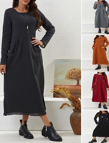  Γυναικεία Μίντι φόρεμα Φόρεμα με κουκούλα Μοντέρνα Γραφείο Καθημερινά Εξόδου Κανονικό Σκέτο Μακρυμάνικο Στρογγυλή Ψηλή Λαιμόκοψη Μαύρο Κρασί Πορτοκαλί Σκούρο γκρι Άνοιξη Φθινόπωρο Χειμώνας