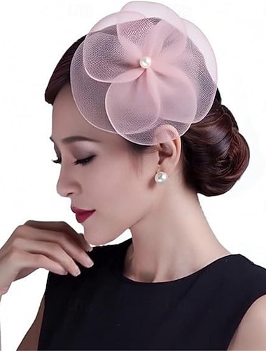  fascinators Tyll Perle Fedora Bryllup Te Fest Hesteløp cocktail Elegant Årgang Med Imiterte Perler Hodeplagg Hodeplagg