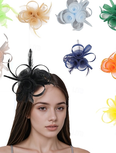  Fascinators Tissu Chapeau Fedora Mariage Fête du thé Course de Chevaux Cocktail Élégant ancien Avec Plume Casque Couvre-chef