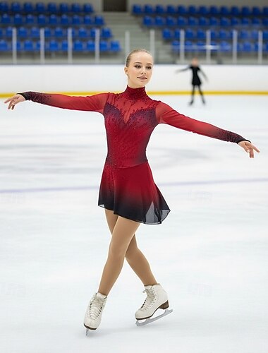 Vestido de patinaje artístico Mujer Chica Patinaje Sobre Hielo Vestidos Rojo Retazos Espalda Abierta Malla Licra Alta elasticidad Entrenamiento Competición Ropa de Patinaje Clásico Cristal / Strass   Vestido de patinaje artístico Mujer Chica Patinaje Sobre Hielo Vestidos Rojo Retazos Espalda Abierta Malla Licra Alta elasticidad Entrenamiento Competición Ropa de Patinaje Clásico Cristal / Strass