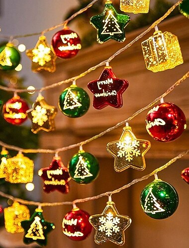  Jule-LED-stjernekule eventyrlyslenke 1,5 m 10 leds 3 m 20 leds batteridrevet julekulegirlanderlys nyttårsfest feriehjem balkong veranda vindu atmosfærelys juletre d