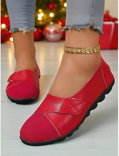  Rode flexibele opvouwbare damesschoenen met zachte zool en comfortabel instapdesign, lichtgewicht casual schoenen voor kerst, werk, reizen &dagelijks gebruik
