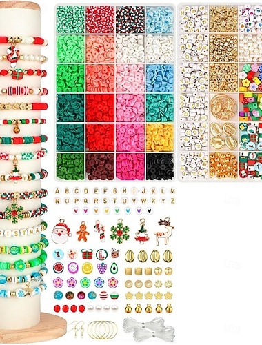  Julpärlor för smyckestillverkning berlocker lerpärlor för armband halsbandstillverkning gör-det-själv-pyssel flerfärgade polymerbokstavspärlor set högtidssmycken handgjorda tillbehör