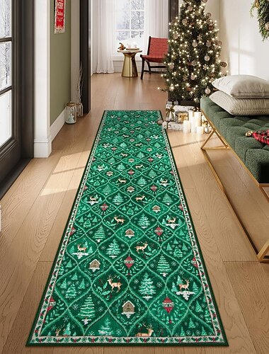 Tapis de Noël pour couloir, chambre à coucher, salon, décoration, tapis en velours cristal, doux, antidérapant, facile à nettoyer, tapis de sol, décoration de maison de vacances   Tapis de Noël pour couloir, chambre à coucher, salon, décoration, tapis en velours cristal, doux, antidérapant, facile à nettoyer, tapis de sol, décoration de maison de vacances