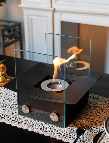  אח נייד ללא אוורור, קערת אש שולחנית עם זכוכית דו צדדית, שריפה נקייה, ביו אתנול, למסיבות פטיו ואירועים