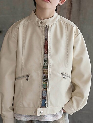 Детские Мальчики Черная кожаная куртка Жакет Верхняя одежда Полотняное плетение Длинный рукав Застегнуться ЗАЩИТА ОТ ВЛАГИ Защита от ветра Пальто Повседневные Мода На каждый день Черный Бежевый   Детские Мальчики Черная кожаная куртка Жакет Верхняя одежда Полотняное плетение Длинный рукав Застегнуться ЗАЩИТА ОТ ВЛАГИ Защита от ветра Пальто Повседневные Мода На каждый день Черный Бежевый