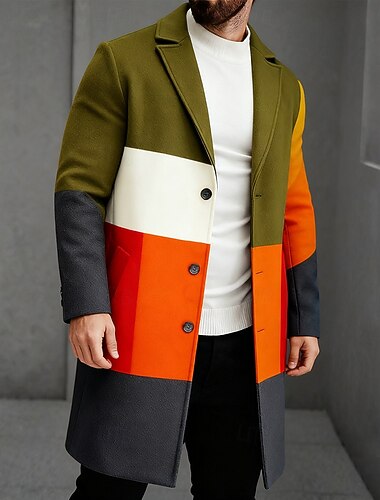  בגדי ריקוד גברים גיאומטרי קולור בלוק ז'קט קל משקל אַדֶרֶת שמור על חום הגוף יום יומי עֵסֶק יומי הדפסת תלת מימד כפתורים כיס קדמי אביב סתיו חורף פתוח שרוול ארוך כתום תלתן