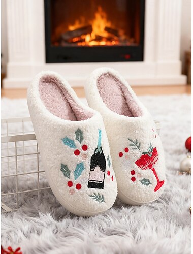  Damejuletøfler med vin- og cocktailbroderi - koselige, myke innetøfler til julegaver og vinteravslapning