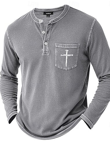  Herren Henley Hemd Retro-Shirts Vintage-Shirt Langarm Lässig Tasche Henley Lässig Ganzjahres Blau Purpur Braun Henley T-Shirt
