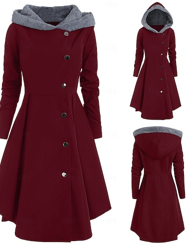  Γυναικεία Μπουφάν με κουκούλα Άνετο Αναπνέει Τσέπη Κουμπιά Κομψό Καθημερινό Σκέτο Διακοπές Δρόμος Causal Καθημερινά Ρούχα Μονόπετο Μακρύ Με Κουκούλα Κανονικό Μακρυμάνικο Εξωτερικά ενδύματα