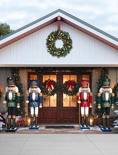 Couverture de porte de garage de Noël avec des soldats Casse-Noisette, élégante scène de porte d'entrée de vacances bannière de garage décoration de Noël extérieure pour la décoration de l'allée de la   Couverture de porte de garage de Noël avec des soldats Casse-Noisette, élégante scène de porte d'entrée de vacances bannière de garage décoration de Noël extérieure pour la décoration de l'allée de la