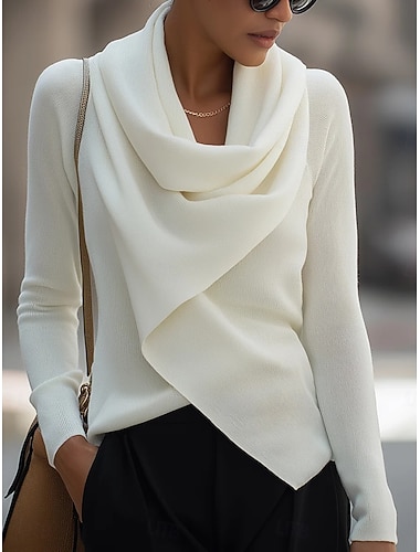  نسائي سترة أنيق عتيق موضة لون الصلبة مضلع الرقبة الرسن منخفضة V رقبة مطوي متعدد الطبقات حواف غير منتظمة كم طويل قمصان عادية متماسكة رسمي الأماكن المفتوحة المنزل أبيض الربيع الخريف