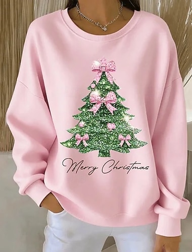  女性用 プルオーバースウェットシャツ グラフィック サンタクロース クリスマス カジュアル 長袖 クルーネック レギュラートップス ストリート 日常着 カジュアル ブラック ホワイト ピンク ダークピンク ルビーレッド 秋 冬
