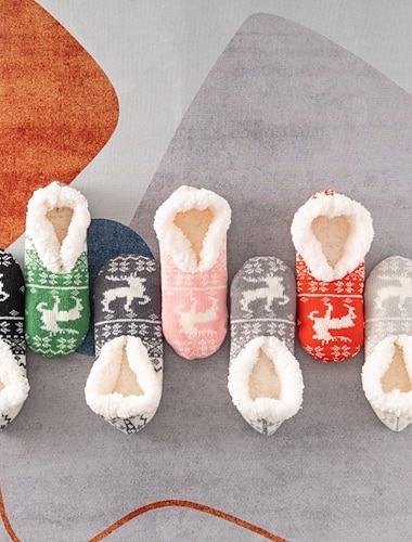  Рождественские женские носки-тапочки с рисунком в виде звезд, толстые хлопковые плюшевые носки-тапочки для зимнего дома или сна, теплые, уютные, нескользящие носки для дома