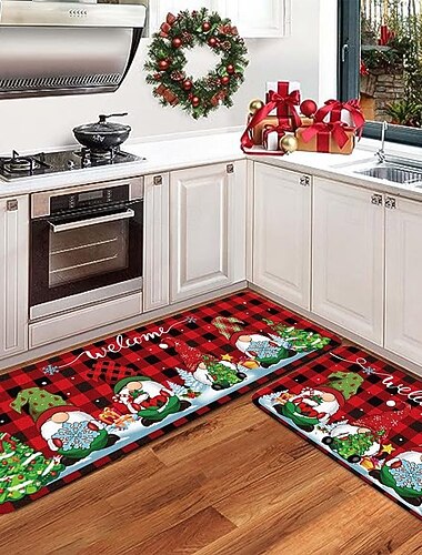 Ensemble de 2 tapis de cuisine de Noël, tapis de sol décoratifs de vacances festives pour l'entrée, la cuisine, l'utilisation intérieure   Ensemble de 2 tapis de cuisine de Noël, tapis de sol décoratifs de vacances festives pour l'entrée, la cuisine, l'utilisation intérieure