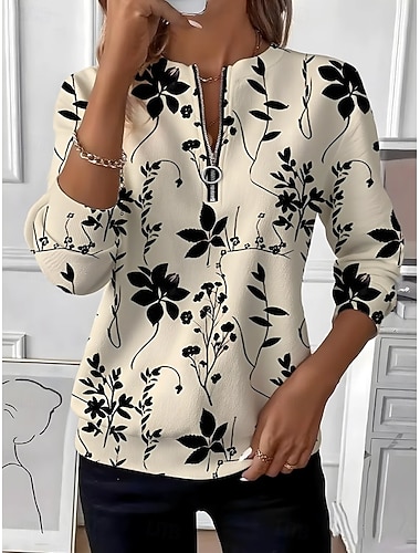 نسائي كنزة صوفية ورد الرسم موضة كاجوال كم طويل رقبة عالية مدورة قمصان عادية شارع مناسب للبس اليومي سحاب طباعة أرجواني كاكي الخريف الشتاء   نسائي كنزة صوفية ورد الرسم موضة كاجوال كم طويل رقبة عالية مدورة قمصان عادية شارع مناسب للبس اليومي سحاب طباعة أرجواني كاكي الخريف الشتاء