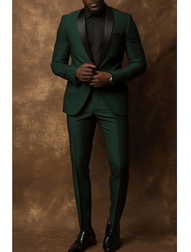  Męski Ślub Impreza Garnitury biznesowe Klapy szalowe Czarny Burgundowy Formalny Solidne kolory Luźny / a 2 sztuka zestaw Pojedynczy biust na jeden guzik