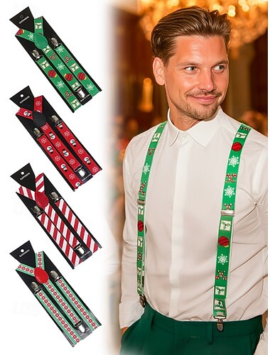  Pánské vánoční šle s potiskem sněhuláka, cukrové hůlky a ozdob, nastavitelné a slavnostní sváteční doplňky, více barev