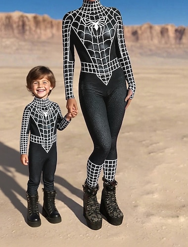 familj Jumpsuit Halloween mönster Gata Mönster Silver Svart-1 Svart Långärmad Matchande kläder   familj Jumpsuit Halloween mönster Gata Mönster Silver Svart-1 Svart Långärmad Matchande kläder