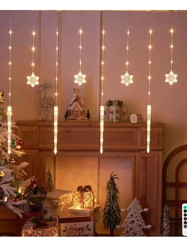  Raamlicht Binnen Sneeuwvlok IJsprikker Gordijn Feeën String Lights voor Kerst Slaapkamer Vakantie Thuislamp Usb Voeding