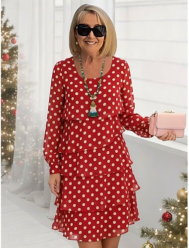  Γυναικεία Μίνι φόρεμα Καθημερινό φόρεμα Φορέματα σιφόν Φόρεμα ριχτό Κομψό Βίντατζ Μοντέρνα ΕΞΩΤΕΡΙΚΟΥ ΧΩΡΟΥ Καθημερινά Σαββατοκύριακο Κανονικό Πουά Μακρυμάνικο Στρογγυλή Ψηλή Λαιμόκοψη