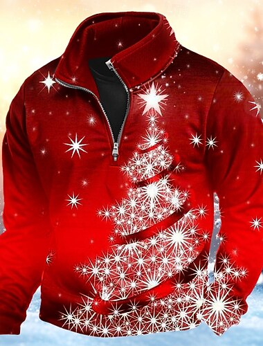 Jul Herre Juletre 3D Genser Sport Mote Glidelås Hjem Fest Arbeid Rød Blå Ta igjen glidelåsen Høst Alle årstider Designer   Jul Herre Juletre 3D Genser Sport Mote Glidelås Hjem Fest Arbeid Rød Blå Ta igjen glidelåsen Høst Alle årstider Designer