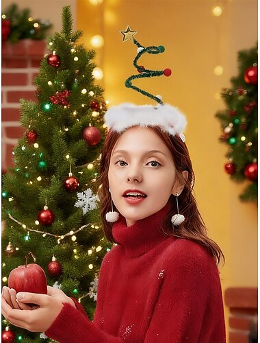  γυναικεία κορδέλα μαλλιών για χριστουγεννιάτικο δέντρο με πομ πομ και αστέρι, διασκεδαστικό χριστουγεννιάτικο αξεσουάρ μαλλιών για χριστουγεννιάτικα πάρτι &εορταστικές εκδηλώσεις