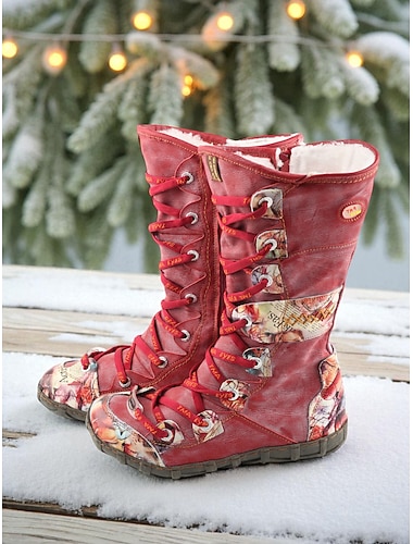 Women's Boots Work Boots Handmade Shoes Vintage Shoes Christmas Outdoor Daily Color Block Letter Fleece Lined Mid Calf Boots Flat Heel Round Toe Casual Comfort Leather Zipper Black White Red   Women's Boots Work Boots Handmade Shoes Vintage Shoes Christmas Outdoor Daily Color Block Letter Fleece Lined Mid Calf Boots Flat Heel Round Toe Casual Comfort Leather Zipper Black White Red