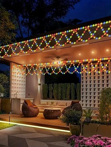  LED solcelledrevet utendørs takskjeggelyslenke 4m 138LED vanntette lys USB- eller batteridrevet jul bryllupsferie hage balkong gjerde veranda hagedekorasjonslys