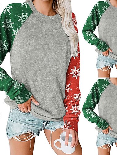  joulu Naisten Pusero Vapaa-ajan topit Pitkähihainen Topit Urheilu- ja treenivaatteet Väripalikka Puuvilla Pehmeä Juhla Loma Urheiluasut Urheiluvaatteet Harmaa
