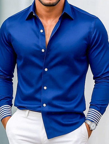  Per uomo Camicia Camicia in raso Camicia elegante Camicia casual Camicia con Bottoni Camicia da Ballo Semplice Formale Matrimonio Nero Vino Blu marino Blu reale Manica Lunga Bavero Tutte le stagioni