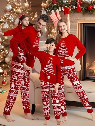  Sapins de Noël Pyjamas de Noël en famille Vêtements de Nuit Famille Homme Femmes Garçons Fille Tenues assorties à la famille Doux Adultes Enfant Noël Nouvel An la veille de Noël Noël Vêtements de