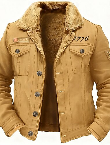  Herren Mit Buchstaben bedruckt 1776 Fleecejacke Cargo-Jacke Sherpa-Jacke Taktisch Thermowarm Vintage Outdoor Heim Bestickt Mehrere Taschen Wintermäntel Herbst Winter Fleece-Umlegekragen Langarm Kaki