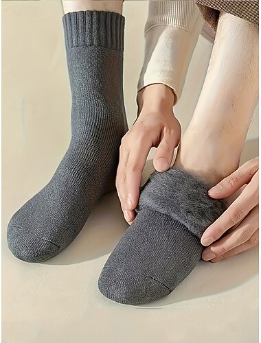  Herrensocken mit Baumwollfleecefutter – warme, weiche Thermosocken für den Winter, Outdoor-Aktivitäten und Komfort im Alltag