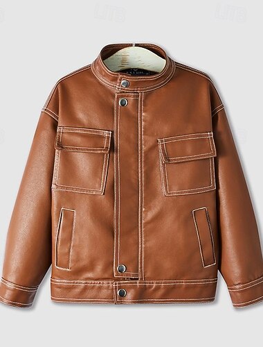 Детские Мальчики Черная кожаная куртка Жакет Верхняя одежда Полотняное плетение Длинный рукав Застегнуться ЗАЩИТА ОТ ВЛАГИ Защита от ветра Пальто Повседневные Мода На каждый день Черный Коричневый   Детские Мальчики Черная кожаная куртка Жакет Верхняя одежда Полотняное плетение Длинный рукав Застегнуться ЗАЩИТА ОТ ВЛАГИ Защита от ветра Пальто Повседневные Мода На каждый день Черный Коричневый