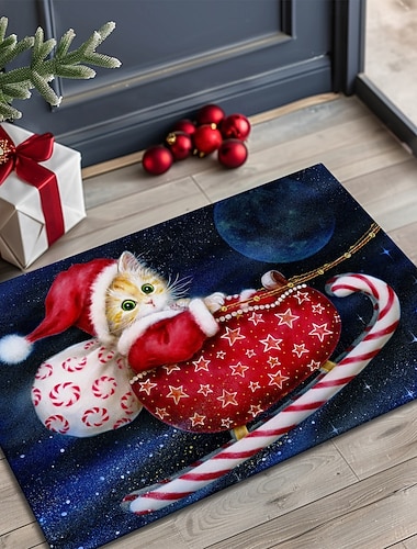  Weihnachts-Fußmatte für Eingangsbereich weicher rutschfester maschinenwaschbarer Faux Kaschmir Haustürmatte festliche Eingangsbereich Teppich Glauben und LebkuchenSchlitten von Kayomi Harai