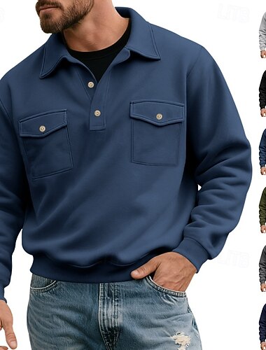  Herre Genser Genser med hette for genser Hettegenser med knapp Denim blå Svart Militærgrønn Navyblå lysegrå Knaphul عادي Lomme Sport & Utendørs Avslappet Daglig Gatemote Kul Sportsklær Vår & Vinter