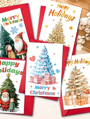  10 כרטיסי חג המולד עם מעטפות וברכות, עיצובים גחמניים, כרטיסי חג המולד, מתאימים למסיבת חג המולד, מתנות קטנות, משרד, משפחה, חברים