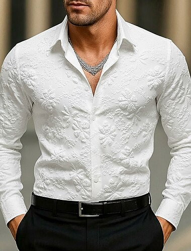 Herre Skjorte Uformell skjorte Skjorte med knapper Svart Hvit Langermet Blomstret عادي Blomster Knaphul Feriereise Avslappet Jacquard Klær Mote Elegant og moderne Fritid Smart Casual   Herre Skjorte Uformell skjorte Skjorte med knapper Svart Hvit Langermet Blomstret عادي Blomster Knaphul Feriereise Avslappet Jacquard Klær Mote Elegant og moderne Fritid Smart Casual