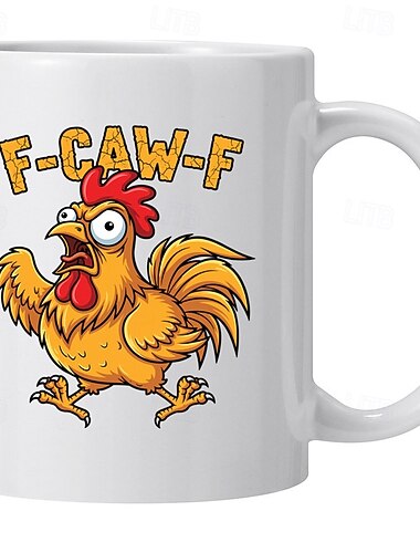  ספל קפה מצחיק עם תרנגול הומוריסטי של עוף f-caw-f מתנה לחג המולד לחברים &ספל תה קרמי משפחתי, משרד מטבח, יום הולדת, חג המולד או רעיון למתנה מצחיקה
