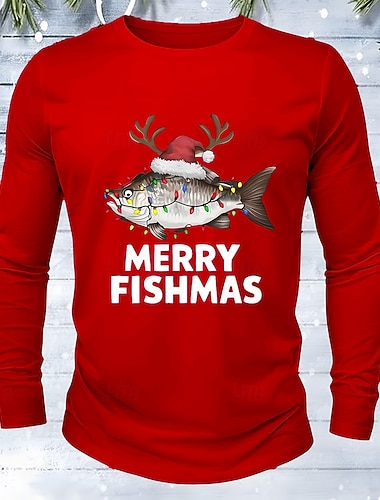  Noël Homme Poisson Noël T-shirt manche longue T-shirt Impression 3D Col ras du cou Chemise Mode Basique 3D Rue Occasionnel Quotidien Bleu Noir Rouge Été Printemps Vêtement Tenue S M L XL XXL XXXL