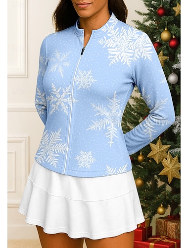  Dame Geometrisk Sportsskjorte Tennisskjorte Tennistopp Langermet Glidelås Blomster UPF50+ UV-bestandig Høy Elastisitet Fukttransport Pustende Volleyball Tennis Golf Høyhalset Høy krage Skjorte Genser