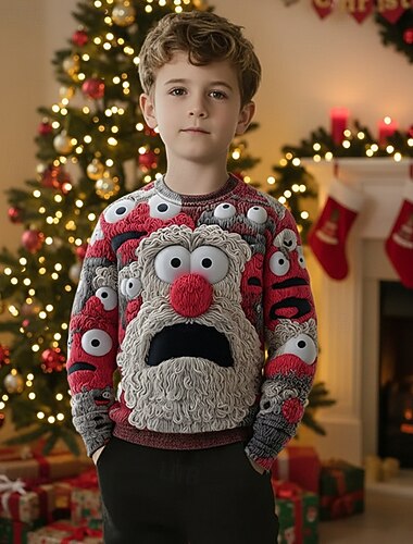 Новогодняя тематика Мальчики 3D Дед Мороз Уродливый рождественский свитер Рождественский подарок Вязаная ткань Длинный рукав 3D печать Осень Зима Мода Для вечеринки Дети 4-12 лет Вырез под горло   Новогодняя тематика Мальчики 3D Дед Мороз Уродливый рождественский свитер Рождественский подарок Вязаная ткань Длинный рукав 3D печать Осень Зима Мода Для вечеринки Дети 4-12 лет Вырез под горло