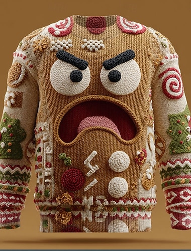  Уродливый рождественский свитер Муж. пряничный человечек Пуловер Свитер Вязаная одежда "Круглый вырез ""под горло""" На каждый день Отпуск Повседневные Вязанная С принтом Сохраняет тепло Длинный рукав