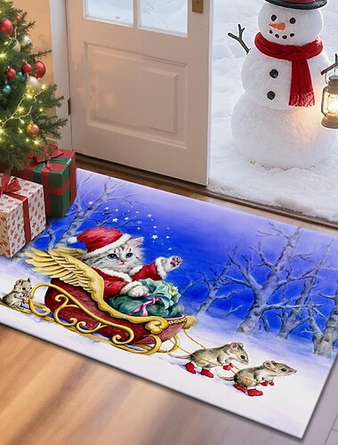  שטיח כניסה לחג המולד למטבח רך לא מחליק לשטיפת מכונה שטיח כניסה בעיצוב שער לחג סנטה והחברה וסנטה והעוזרים מאת קיומי הראי