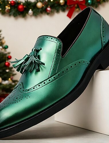  Pánské mokasíny z pravé umělé kůže v zelené barvě s střapcem – elegantní a stylová obuv pro formální i sváteční příležitosti